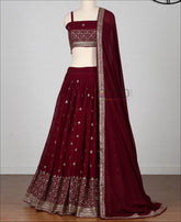 Moroon Colored Georgette Sequence Work Lehenga Choli