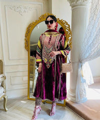 RE - Wine Colored Velvet Designer Salwar Suit