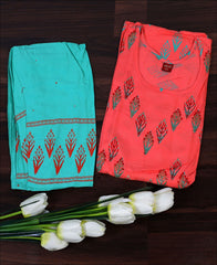 Pink Rayon Block Print Zardoshi Hand Work Kurti Set