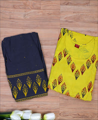 Lime Yellow Rayon Block Print With Zardoshi Work Kurti Set