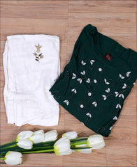 Dark Green Rayon handwork Kurti Set
