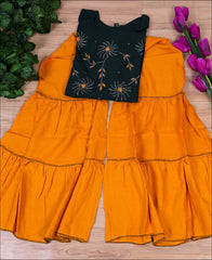 Dark Green Rayon handwork zardoshi work Kurti Set