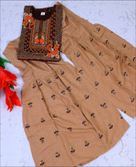 Rayon Brown color Embroidery Kurti Set