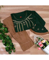 Rayon Green Zardosi Moti hand work Kurti Set