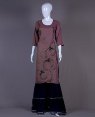 Brown Rayon zardoshi handwork Kurti Set