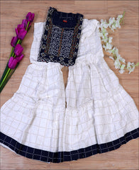 Rayon Block print with zardoshi work Blue Kurti Set