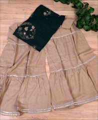 Bottle Green Rayon Zardoshi With Gota Pati Work Kurti Set