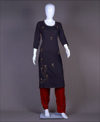 Dark Grey Rayon pearl hand work Kurti Set