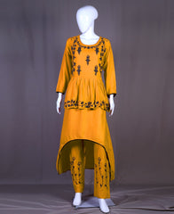 Yellow Rayon moti hand work Kurti Set