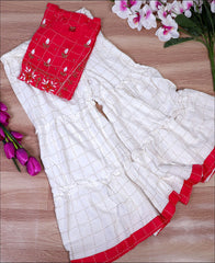 Rayon Block print with zardoshi work Pink Kurti Set