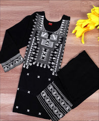 Rayon Black Foil mirror Embroidery Kurti Set