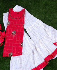 Rayon Pink Block Print Kurti Set