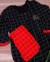 Black Coloured Cotton Block Print Kurti Set
