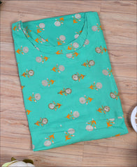 Light Green Coloured Cotton Block Print With Hand Work Kurti