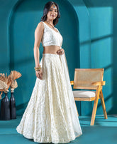 White Color Georgette Sequins Work Lehenga Choli