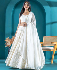 White Color Georgette Sequins Work Lehenga Choli