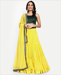 Yellow Colored Georgette Frill Lehenga Choli