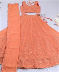 Peach Colored Georgette Sequence Work Lehenga Choli