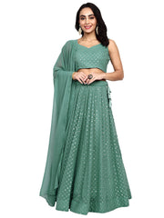 Teal Green Colored Georgette Party Wear Lehenga Choli