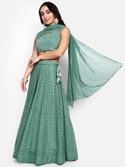 Teal Green Colored Georgette Party Wear Lehenga Choli