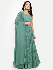 Teal Green Colored Georgette Party Wear Lehenga Choli