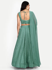 Teal Green Colored Georgette Party Wear Lehenga Choli
