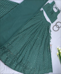 Teal Green Colored Georgette Party Wear Lehenga Choli