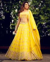 Yellow Georgette Mirror Embroidery Work Lehenga Choli
