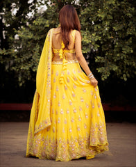Yellow Georgette Mirror Embroidery Work Lehenga Choli