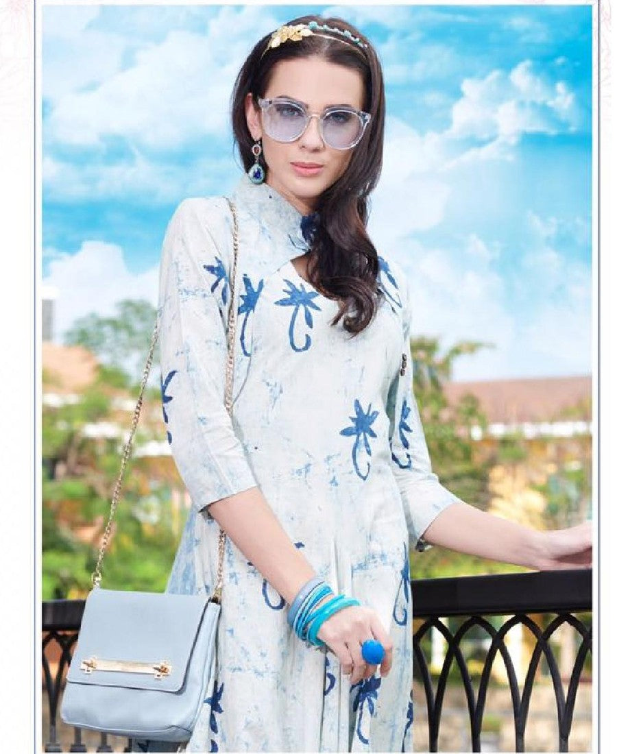 RE - Glamorous White cotton printed stitched kurti