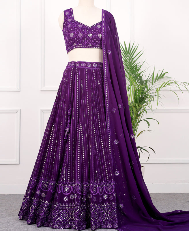 Elegant Blue Sequins-Embellished Georgette Lehenga Choli