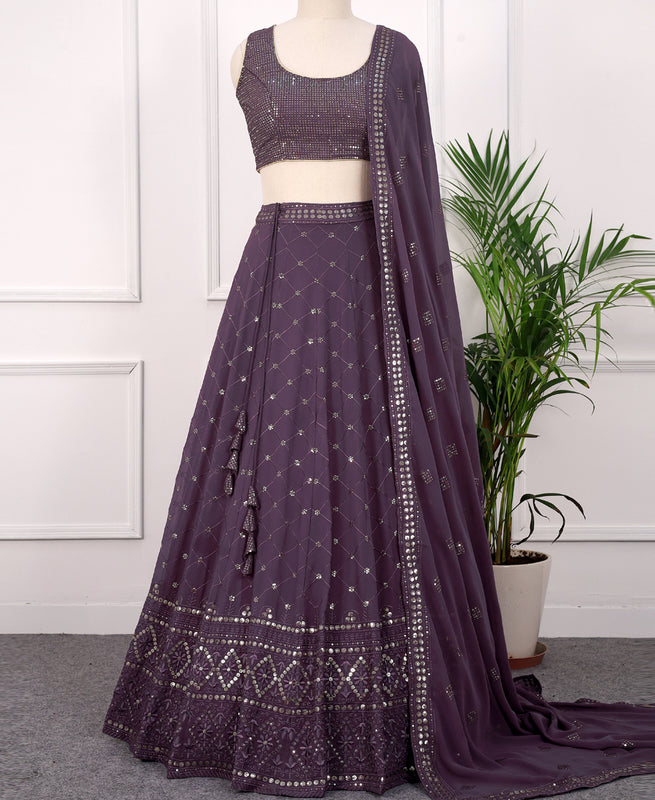 Dusty Purple Georgette Lehenga Choli with Sequins Detailing