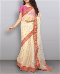 VF - Vani Beige Net Diamond Thread Work Saree