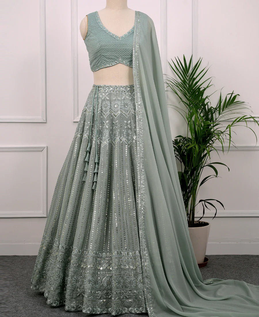 Jungle Mist Georgette Lehenga Choli with Sequins Work