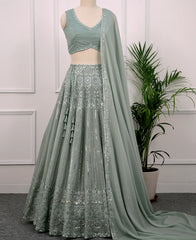 Jungle Mist Georgette Lehenga Choli with Sequins Work