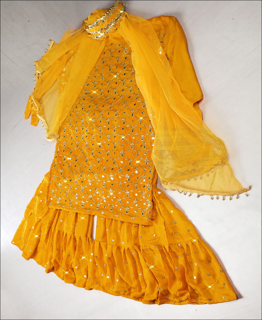RE - Yellow Semi-stitched Sharara Sleeveless Suit