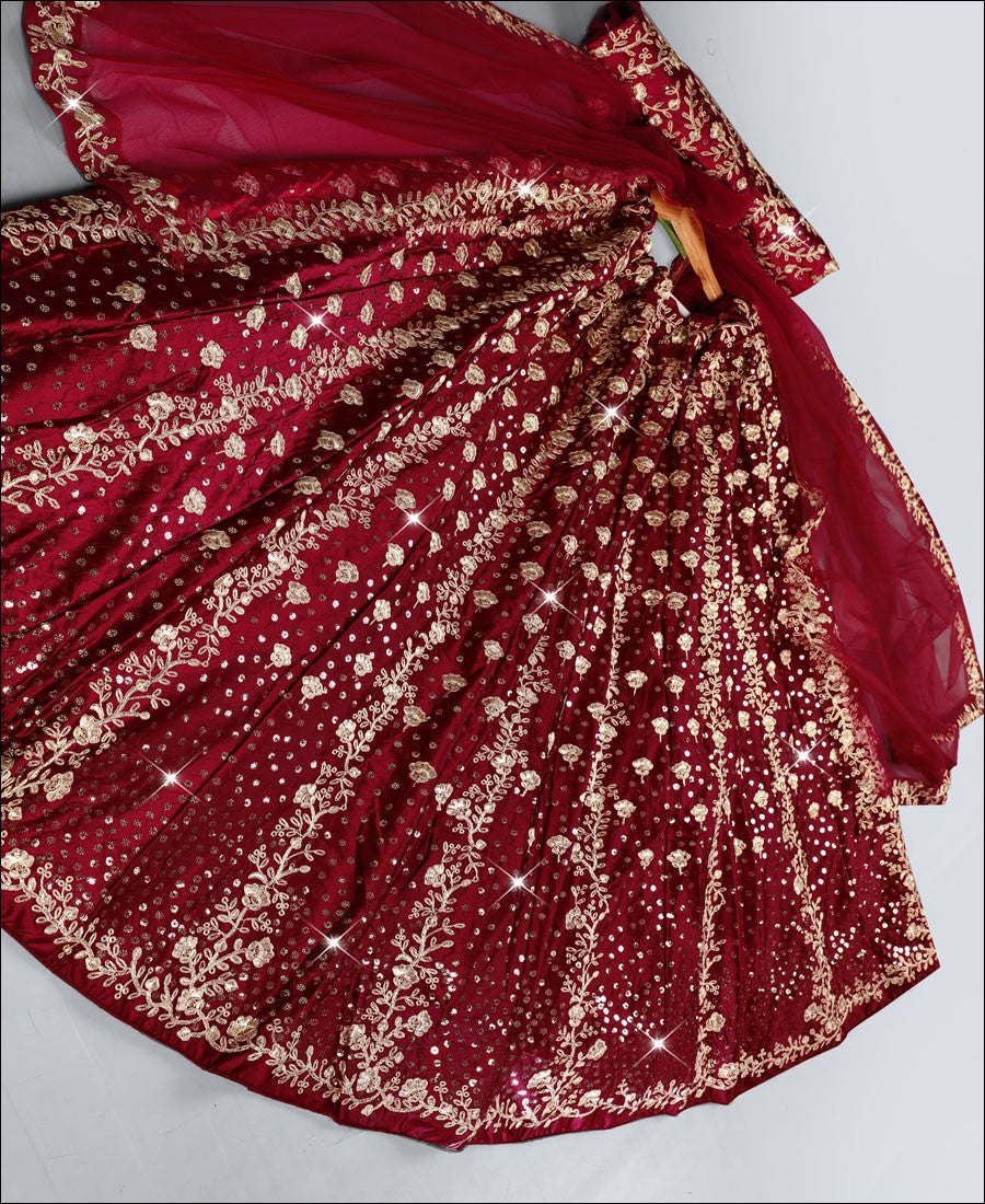 RE - Dark Maroon Silk Lehenga Choli