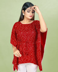 Bandhani Print Red cotton Kaftan dress