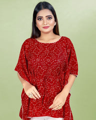 Bandhani Print Red cotton Kaftan dress