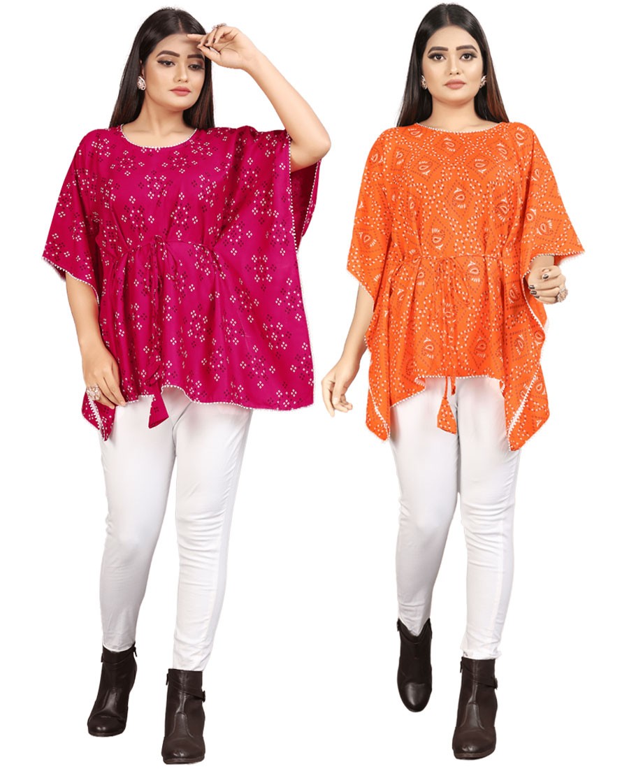 Combo of 2 Bandhani cotton Kaftan dress(Pink and Orange)
