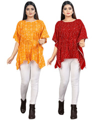 Combo of 2 Bandhani cotton Kaftan dress(Yellow and Red)