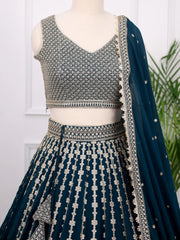 Bottle Green Georgette Lehenga Choli Featuring Zari & Sequins Detailing