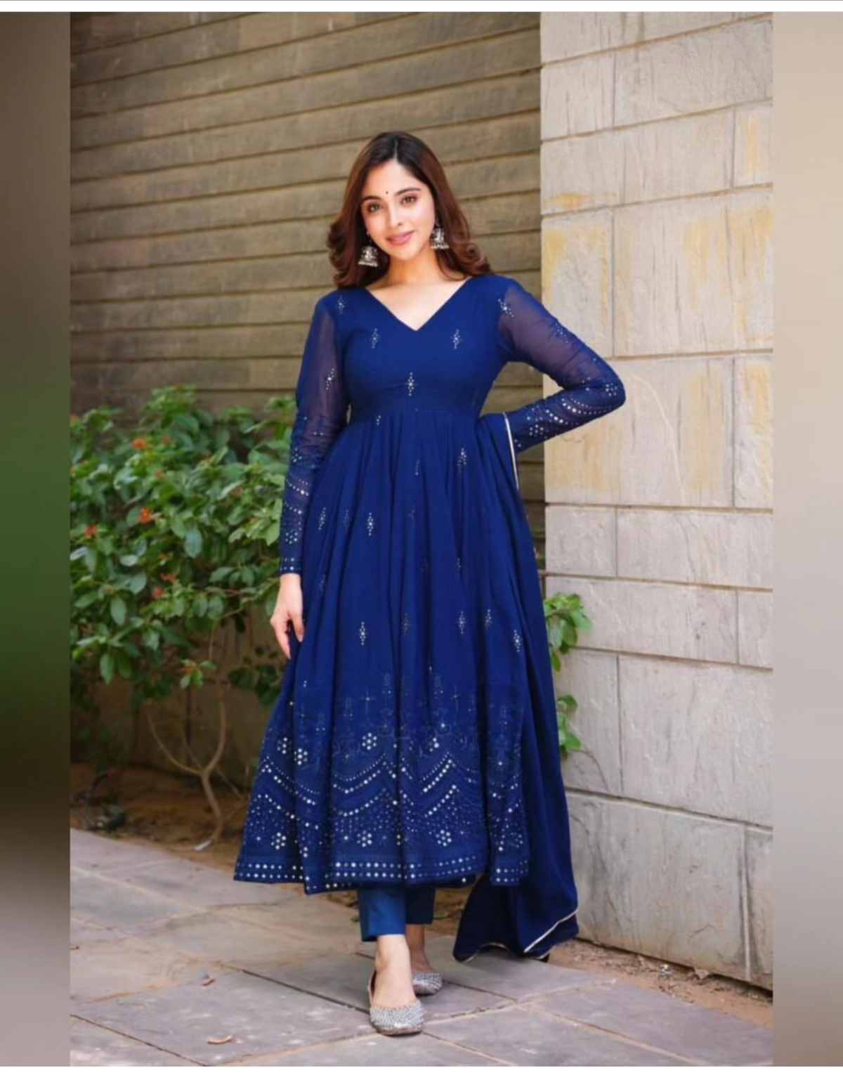 RE - Blue Colored Georgette Anarkali  Salwar Suit