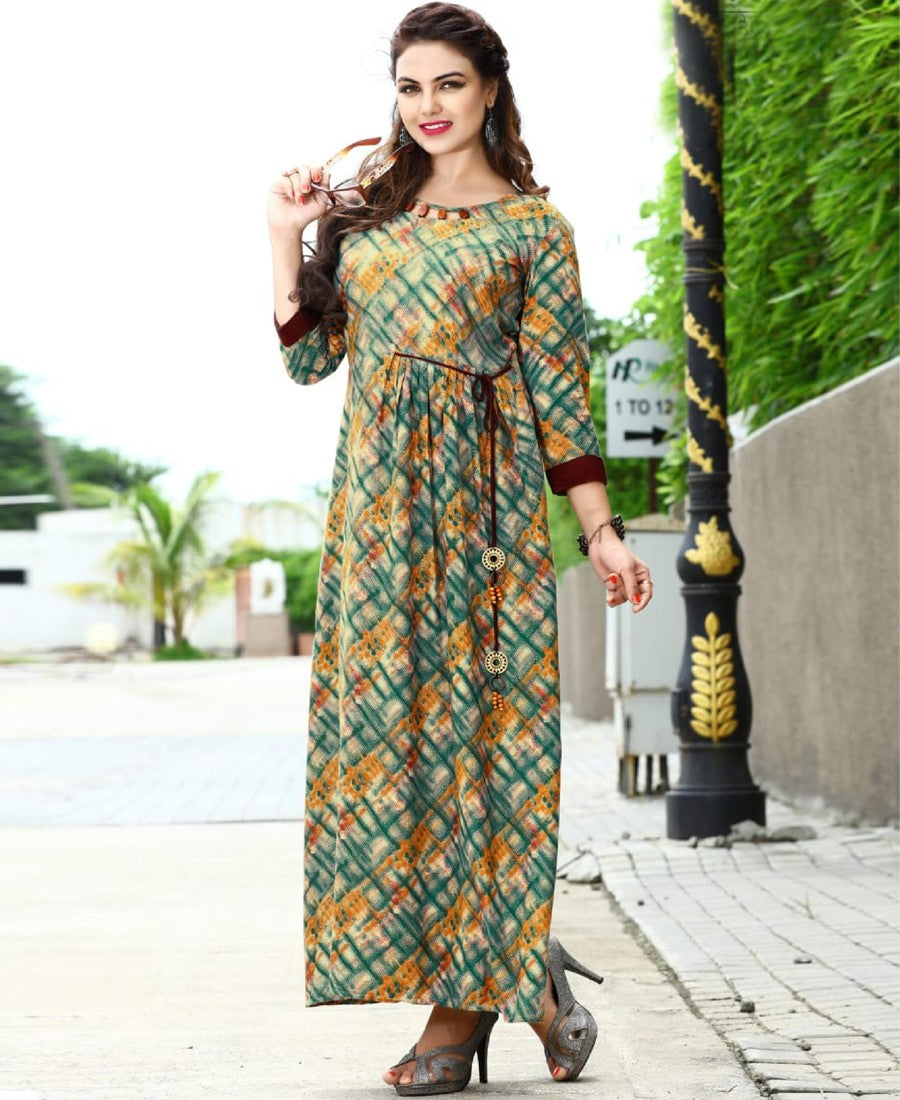 RE - Pleasing Multi color rayon print stitched kurti