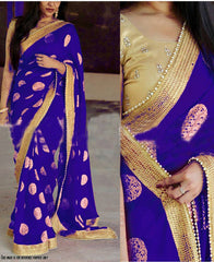 RE - Graceful blue silk jacquard dori hand work saree