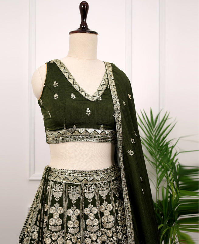 Green Vichitra Silk Lehenga Choli with Zari & Sequins