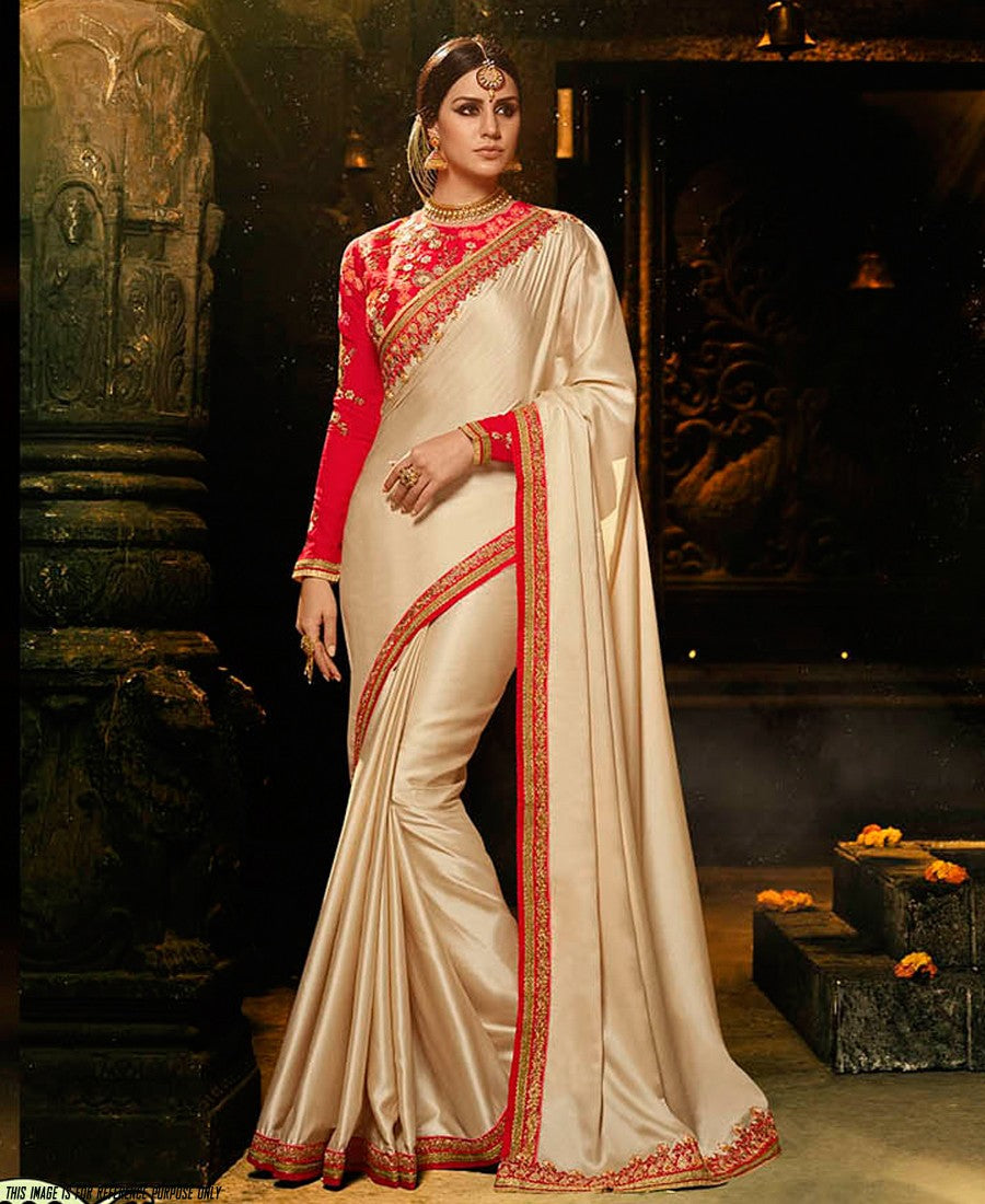 RE - Attractive cream chinon silk thread work saree