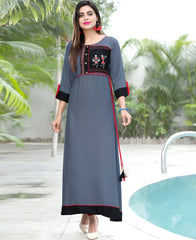 RE - Smashing Grey slub rayon embellish stitch kurti