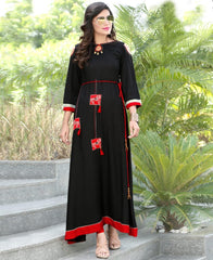 RE - Moiety Black slub rayon embellish stitch kurti