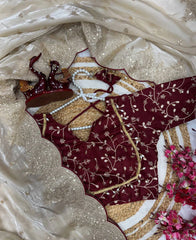 Designer Jimmy Choo Saree with Heavy Sequins Work & Stitched Blouse